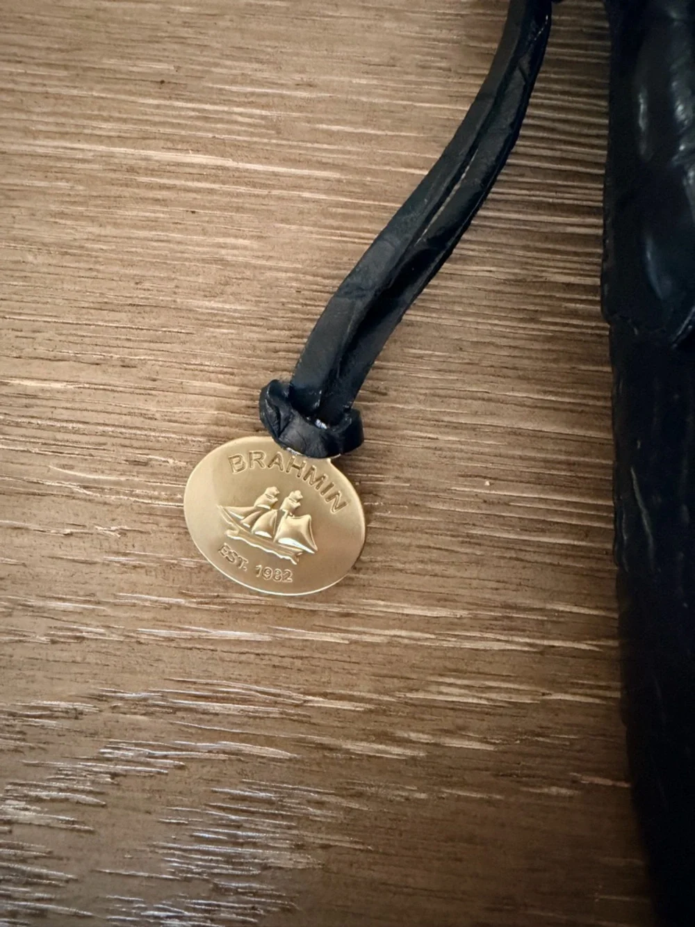 Brahmin Black Croc-Embossed Leather Crossbody with Tassel - Picture 3 of 3